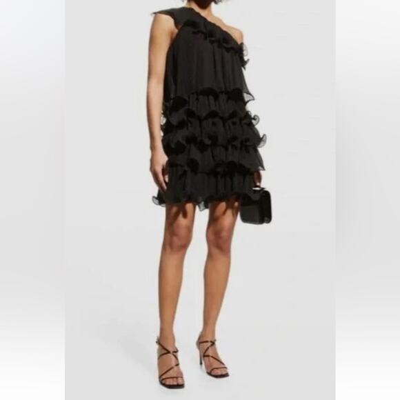 NWT MILLY Blakely Tiered Ruffle Mini Black Dress - Size 6